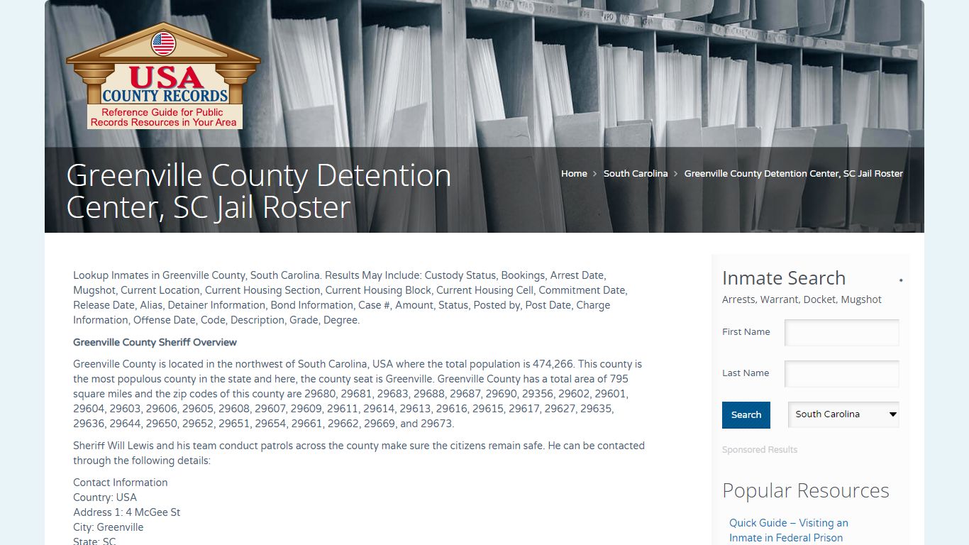 Greenville County Detention Center, SC Jail Roster